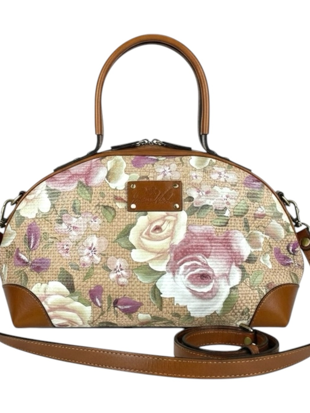 PATRICIA NASH Crackled ROSE GARDEN Woven Straw SATCHEL Bag FLORAL